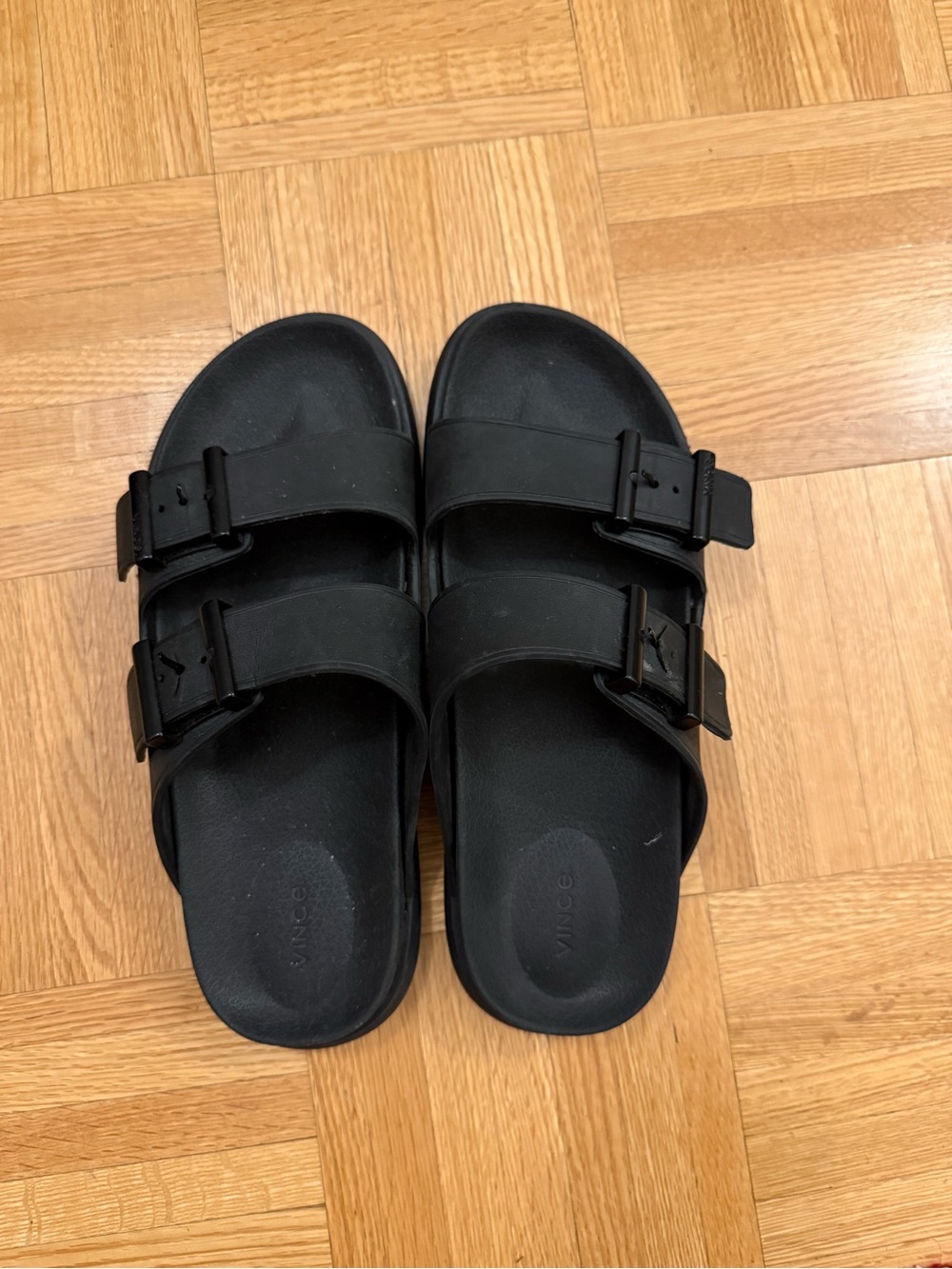 Vince Black Double-Strap Slide Sandals